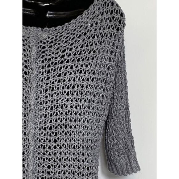 Decree Womens Sweater Scoop Neck Quarter Sleeve Open Knit Gray Small - Picture 6 of 8